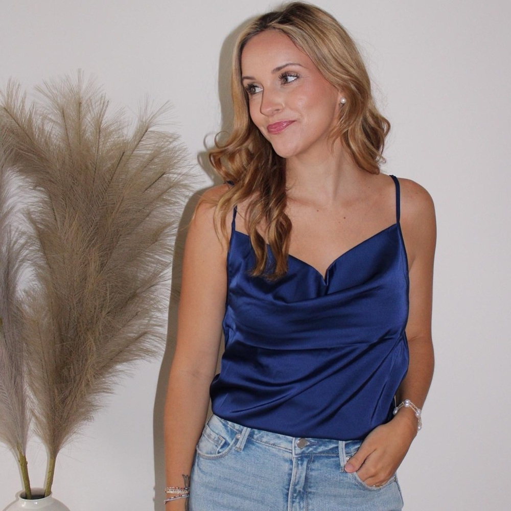 Zenana Outfitters Blue Asymmetrical Camisole Top